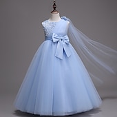 preiswerte Kleider für die Blumenmädchen-kinderkleidung Mädchen Blumenmädchen Kleid Kleid Einfarbig Ärmellos Leistung Hochzeit Party Gitter Bestickt Schleife Prinzessin Süß Baumwolle Tüll Asymmetrisch Rosa Prinzessinnenkleid A Linie Kleid