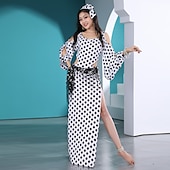 abordables Tenues de danse du ventre-Danse du ventre Robe Noeud Creuse Femme Entraînement Utilisation Manches Longues Taille haute Soie Glacée
