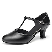 billige Ballroom-sko og moderne dansesko-Dame Ballett Moderne sko Karakter sko Ytelse Trening Ballroom-dans Semsket Sko Enkel Stil Øvelse Spenne Kubansk hæl Lukket Tå Spenne T-stropp Voksne Svart
