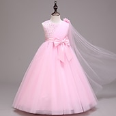 preiswerte Kleider für die Blumenmädchen-kinderkleidung Mädchen Blumenmädchen Kleid Kleid Einfarbig Ärmellos Leistung Hochzeit Party Gitter Bestickt Schleife Prinzessin Süß Baumwolle Tüll Asymmetrisch Rosa Prinzessinnenkleid A Linie Kleid