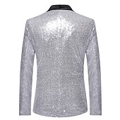 cheap Blazer&amp;Jacket-Men&#039;s Blazer Jacket Blazer Party Sparkle Casual Solid Colored Silver Black Wine Regular Fit Single Breasted One-button
