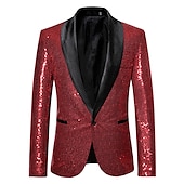cheap Blazer&amp;Jacket-Men&#039;s Blazer Jacket Blazer Party Sparkle Casual Solid Colored Silver Black Wine Regular Fit Single Breasted One-button