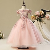 economico Abiti da damigella-Abito da damigella d&#039;onore bambina Da ragazza Vestito Abito da principessa Vestito da festa Matrimonio Feste Pegeant Elegante Da principessa Dolce Retato Fiore decorativo Manica corta Senza spalline
