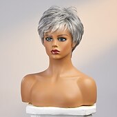 cheap Human Hair Capless Wigs-Human Hair Wig Short Straight With Bangs Dark Gray Soft Party Women Capless Brazilian Hair Women&#039;s Grey 8 inch Party / Evening Daily Daily Wear