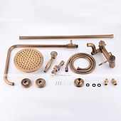 economico Rubinetti doccia-set di rubinetti per sistema doccia 8 &quot;soffione dorato, kit combinato stile vintage a pioggia con doccetta a mano a parete, montaggio esterno in ottone antico country rubinetteria per vasca da bagno con valvola in ceramica
