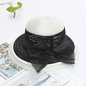 baratos Chapéu de Festa-Chapéu Kentucky Derby Chapéus Palha Renda Chapéu de balde Chapéu de palha Chapéu de sol Casual Feriado Copa Melbourne coquetel Royal Astcot Elegante Estilo vintage Com Laço Renda Capacete Chapéu
