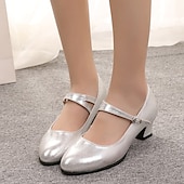 abordables Chaussures de bal, de danse moderne-Femme Chaussures Latines Salon Chaussures Modernes Chaussures de Salsa Intérieur Sandale Talon Basket Paillette Brillante Boucle Ruché Talon Cubain Boucle Noir Rouge Argenté