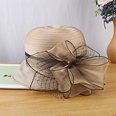 abordables Sombreros de Fiesta-Sombreros Red de Paja Cubo Sombrero Sombrero de Sol Sombrero Formal Carrera de Caballos de Kentucky Día de Damas Estilo Vintage Elegante Boda con Apliques Florales Adorno Impresionante Vestido de