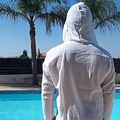 preiswerte Freizeithemden für Herren-Herren Hemd Sommerhemd Strandhemd Feste Farbe Strasse Casual Schwarz Weiß Blau Khaki Langarm Mit Kapuze Sommer Bekleidung