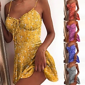 levne Sundresses-Dámské Volnočasové šaty Letní šaty Květinové šaty Mini šaty Tmavě žlutá Bledě růžová Bílá Bez rukávů Květinový Šněrování Jaro Léto Špagetová ramínka horký Dovolená Víkend Štíhlý 2023 S M L XL XXL 3XL