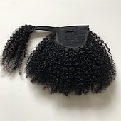 halpa Klipseillä kiinnitettävät hiustenpidennykset-hiustenpidennykset poninhäntäpidennykset afro kinky kiharat ihmisen hiukset kääri poninhännälle remy hiustenpidennykset clip in hiustenpidennykset maagisella tahnalla yksiosainen hiuslisä hiukset
