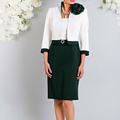 preiswerte Mit Jacke-Zweiteiliges Kleider-Mutter der Braut-Kleid Kirche Elegant Plus Size Juwel-Hals Knielang Stretch-Satin Kurze Jacke Kleider mit Blumen Farbblock Derby Kleid Rennenstag Kleid 2025
