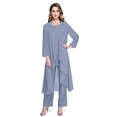 abordables Costumes-pantalons pour maman-Combinaison  Tailleur Mère de la Mariée Robe de Mariage Invitée Élégante Grande Taille Col Bateau Longueur au Sol Chiffon Sans Manches oui Wrap Inclus de Couleur Unie taille sur mesure gratuite