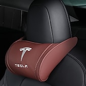 cheap Car Headrests&amp;Waist Cushions-StarFire 1 Pack Genuine Leather Hanging Car Seat Pillow Neck Support Headrest for Tesla 3 S X Y Models Black Red Coffee Colors Optional