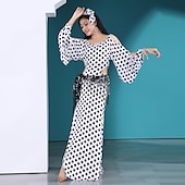 abordables Tenues de danse du ventre-Danse du ventre Robe Noeud Creuse Femme Entraînement Utilisation Manches Longues Taille haute Soie Glacée