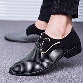 cheap Semi-Formal-Men&#039;s Stylish Black and White Lace-Up Dress Shoes - Breathable Formal Oxford Shoes with Geometric Pattern for Office, Weddings, and Parties