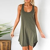 billiga Solklänningar-kvinnors pyjamas nattlinne nattlinne pjs ren färg komfort mjuk hem semester ärmlös vår sommar svart armégrön hem outfits