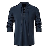 abordables Hauts-Médiéval Renaissance 17ème siècle Longueur moyenne Blouse / Chemise Costume de cosplay Ren Faire Chevalier Viking Chevalier Celtique Cordon de serrage Couleur Unie Homme Pirate Fantaisie Halloween