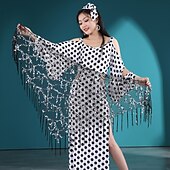 abordables Tenues de danse du ventre-Danse du ventre Robe Noeud Creuse Femme Entraînement Utilisation Manches Longues Taille haute Soie Glacée