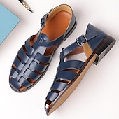 preiswerte Kleidungs-Sandalen-Herren-Fischersandalen aus braunem Kunstleder mit geschlossener Spitze und Schnallenriemen – lässige, atmungsaktive Sommerschuhe für draußen und den Alltag