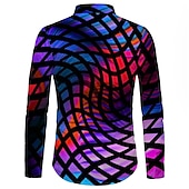 cheap Geometric Pattern-Men&#039;s Color Block Optical Illusion Geometric Pattern Shirt Button Up Shirt Long Sleeve Fashion Designer Casual Outdoor Street Holiday Summer Spring Turndown Print Button-Down Pink Purple Green