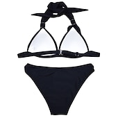 olcso Bikiniszettek-Női Szabályos Fürdőruha Bikini 2 darab Tanga Fürdőruha Pánt 2 db Nyissa meg a Vissza elemet Szexis Szabadság Divat Tiszta szín V-zsinór Ujjatlan Fürdőruhák