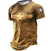 abordables T-shirts vintage-Homme Unisexe Etoile Impressions Graphiques T-shirt t-shirt en détresse Manche Courte T-shirt Impression 3D Col ras du cou Chemise ancien Sports Designer Extérieur Rue Quotidien Marron clair Dorée