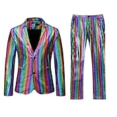 cheap Men&#039;s Classic Blazers-Men&#039;s Jacket Suits Blazer Party &amp; Evening Club Shining Sequins Pocket Fall Winter Solid Color Streetwear Casual Turndown Regular Regular Fit Silver Gold Rainbow Jacket