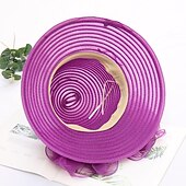 billige Partyhatter-Kentucky Derby Hatt Hatter Organza Halmsupphatt Halmlue Solhatt Uformell Ferie Melbourne Cup Cocktail Royal Ascot Vintage Stil Elegant Med Sløyfebånd Applikasjoner Hodeplagg Hodebekledning Race Day