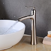 cheap Classical-Waterfall Bathroom Faucet, Rustic Nickel Single Handle One Hole Brass Waterfall Bathroom Sink Faucet with Hot and Cold Water