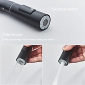 abordables Mitigeurs avec spray-Robinet mitigeur d&#039;évier de cuisine avec pulvérisateur extractible, robinet de récipient rotatif en acier inoxydable, robinet de pulvérisation en mode pluie/cascade, robinet de robinet de cuisine noir et argent avec distributeur de savon