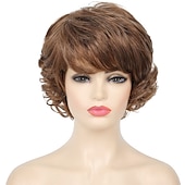 economico parrucca più vecchia-parrucca da vecchia signora capelli corti ricci grigi con frangetta parrucche piene cosplay resistenti al calore capelli sintetici naturali