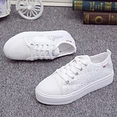 tanie Trampki damskie-damskie białe, koronkowe tenisówki na co dzień z oddychającą siateczką zapewniają codzienny komfort i styl