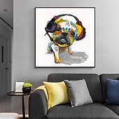 お買い得  動物画-ハング塗装油絵 手描きの 方形 動物 ポップアート 近代の インナーフレームなし(枠なし)