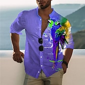 billiga Fåglar &amp; Djur-Herr Grafisk Djur Hawaiisk Skjorta Hawaii skjorta Aloha skjorta Kortärmad Skjorta Hög krage Mode Designer Ledigt Utomhus Semester Ledigt Gul Blå Purpur Tryck S M L