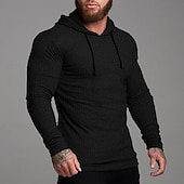 billiga bashuvtröjor för män-Herr Huvtröja Svart Vit Grå Huva Ensfärgat Strukturerad Sport &amp; Utomhus Polyester Aktiv Vinter Kläder Pull Tröjor Långärmad Smal