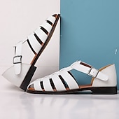 preiswerte Kleidungs-Sandalen-Herren-Fischersandalen aus braunem Kunstleder mit geschlossener Spitze und Schnallenriemen – lässige, atmungsaktive Sommerschuhe für draußen und den Alltag