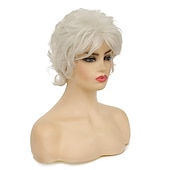 economico parrucca più vecchia-parrucche grigie corte ricci per le donne parrucca sintetica naturale soffice a strati cosplay di halloween resistente al calore
