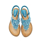 cheap Vacation Sandals-Women&#039;s Boho Floral Beaded Sandals – Casual Elastic Strap Summer Flip-Flops with Embellished Design for Beach or Casual Outfits
