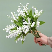 cheap Artificial Flower-1 Bouquet 6 Pcs Artificial Flower Bride Holds Bouquet Of European Lily Of The Valley In Her Hand,Fake Flowers For Wedding Arch Garden Wall Home Party Hotel Office Arrangement Decoration 37CM