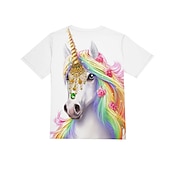 preiswerte Mädchen 3D Cartoon-Mädchen 3D Tier Einhorn T-Shirt Kurzarm 3D-Druck Sommer Frühling Aktiv Modisch Kuschelig kinderkleidung 3-12 Jahre Outdoor Täglich Regular Fit