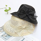 baratos Chapéu de Festa-Chapéu Kentucky Derby Chapéus Palha Renda Chapéu de balde Chapéu de palha Chapéu de sol Casual Feriado Copa Melbourne coquetel Royal Astcot Elegante Estilo vintage Com Laço Renda Capacete Chapéu