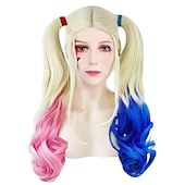 levne Paruky filmových postav-harley quinn joneting modrá a růžová tepelně odolná paruka vlasy anime cosplay paruky halloween paruky
