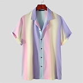 economico camicia da uomo con bottoni-Per uomo Camicia Camicia estiva Camicia con bottoni Camicia da campo Camicia cubana Viola Arcobaleno Manica corta Stampe astratte Collo ripiegabile Strada Informale Bottone giù Abbigliamento Di