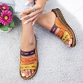 cheap Comfort Sandals-Colorful Women&#039;s Open-Toe Wedge Sandals with Cut-Out Design for Boho Summer and Casual Wear