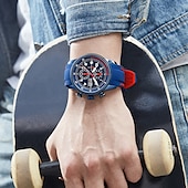 ieftine Ceasuri Quartz-Ceas OLEVS Bărbați Quartz cu Dial Mare Fashion Business Luminiscent Trei Fusuri Orar Calendar Impermeabil Ceas din Silicon Cadouri de Ziua Tatălui