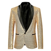 cheap Blazer&amp;Jacket-Men&#039;s Blazer Jacket Blazer Party Sparkle Casual Solid Colored Silver Black Wine Regular Fit Single Breasted One-button