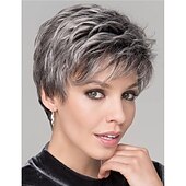 economico parrucca più vecchia-parrucche grigie corte bob per donne miste parrucche sintetiche parrucche pixie bob dritte carine gary