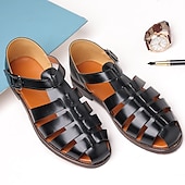 preiswerte Kleidungs-Sandalen-Herren-Fischersandalen aus braunem Kunstleder mit geschlossener Spitze und Schnallenriemen – lässige, atmungsaktive Sommerschuhe für draußen und den Alltag