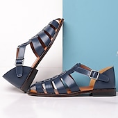 preiswerte Kleidungs-Sandalen-Herren-Fischersandalen aus braunem Kunstleder mit geschlossener Spitze und Schnallenriemen – lässige, atmungsaktive Sommerschuhe für draußen und den Alltag